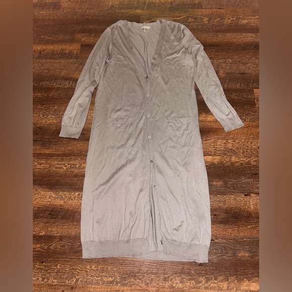 Garnet Hill Womens Gray Silk Cotton Long Sleeve Button Duster Cardigan S Pockets - Picture 2 of 3